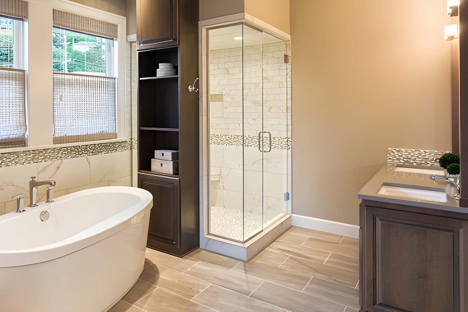 Tile walk in shower after bathroom remodeling in Victor, ID
