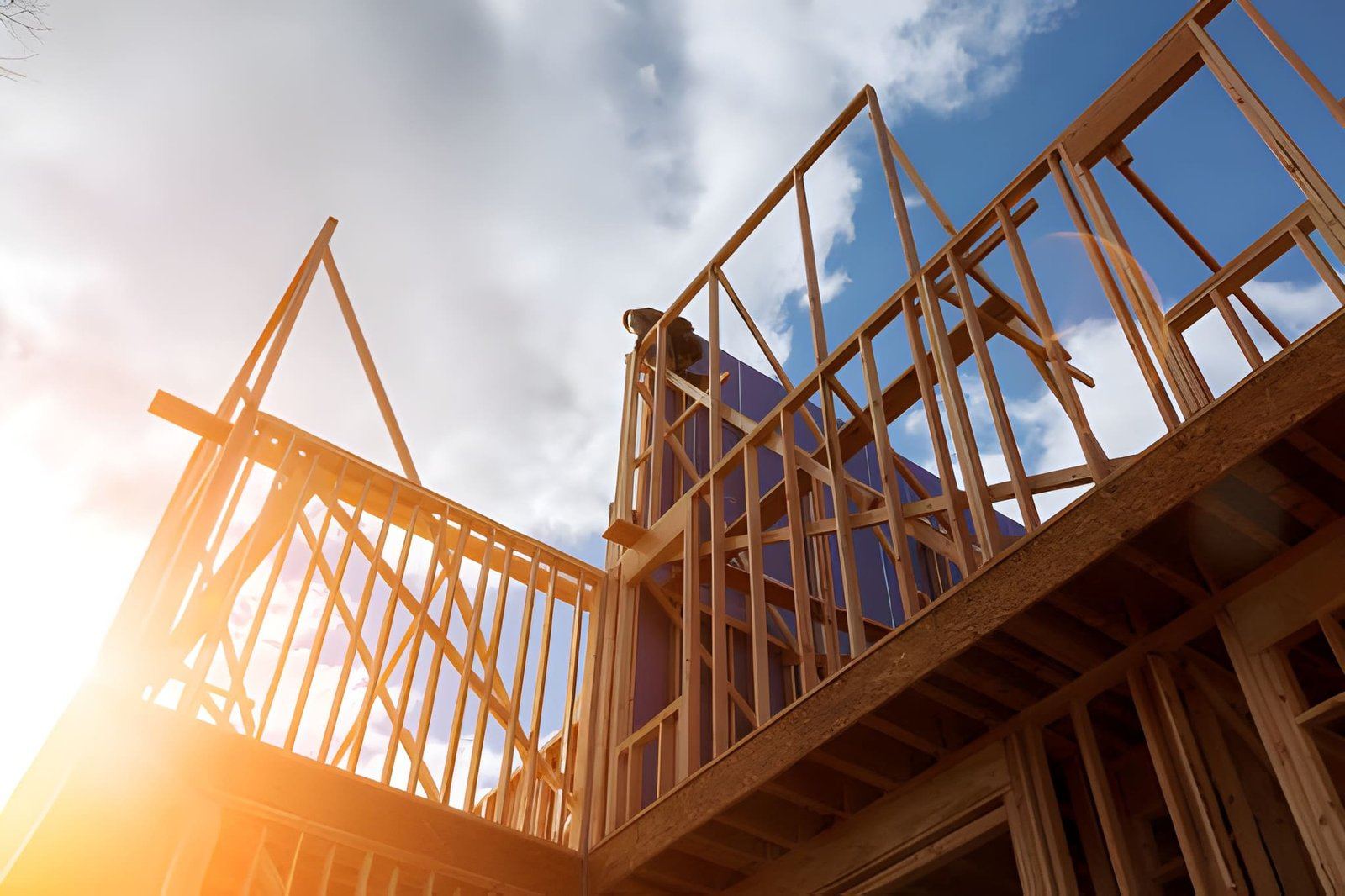 Roof framing on a custom rural home near Packsaddle Road