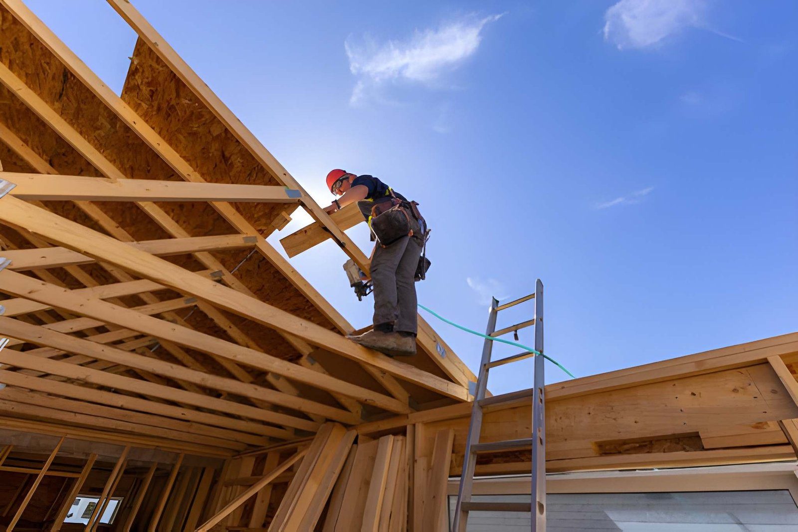 New home framing on a lot in Victor, ID