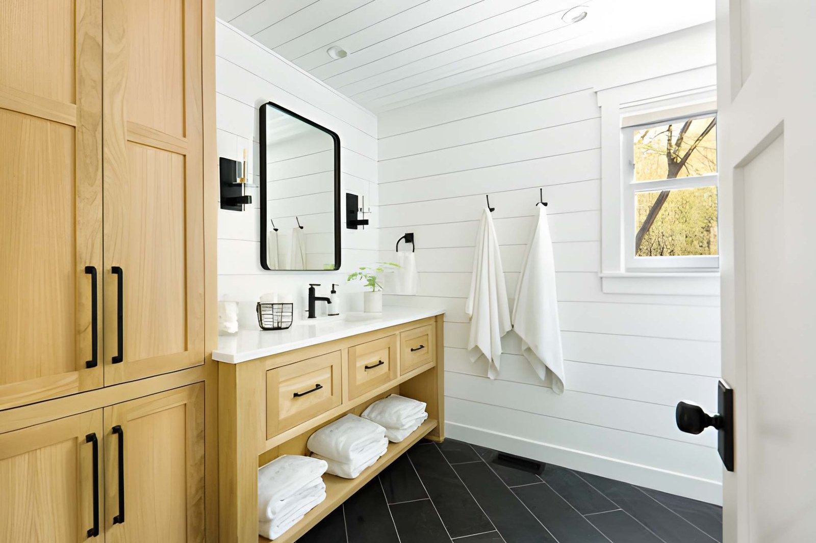 Finished bathroom remodel with new vanity in Victor, ID