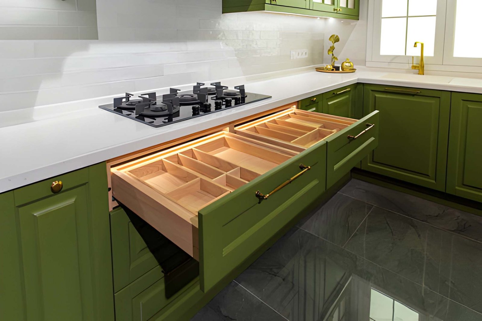 Pull out drawers and pantry storage in a remodeled Victor kitchen