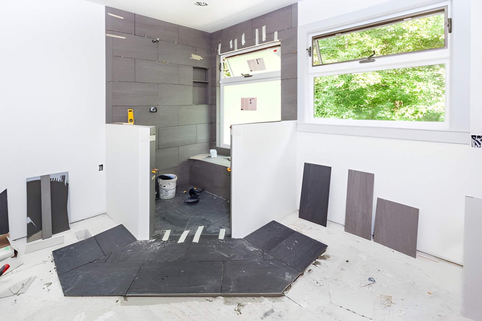 Tile walk in shower in a Victor, ID bathroom remodel