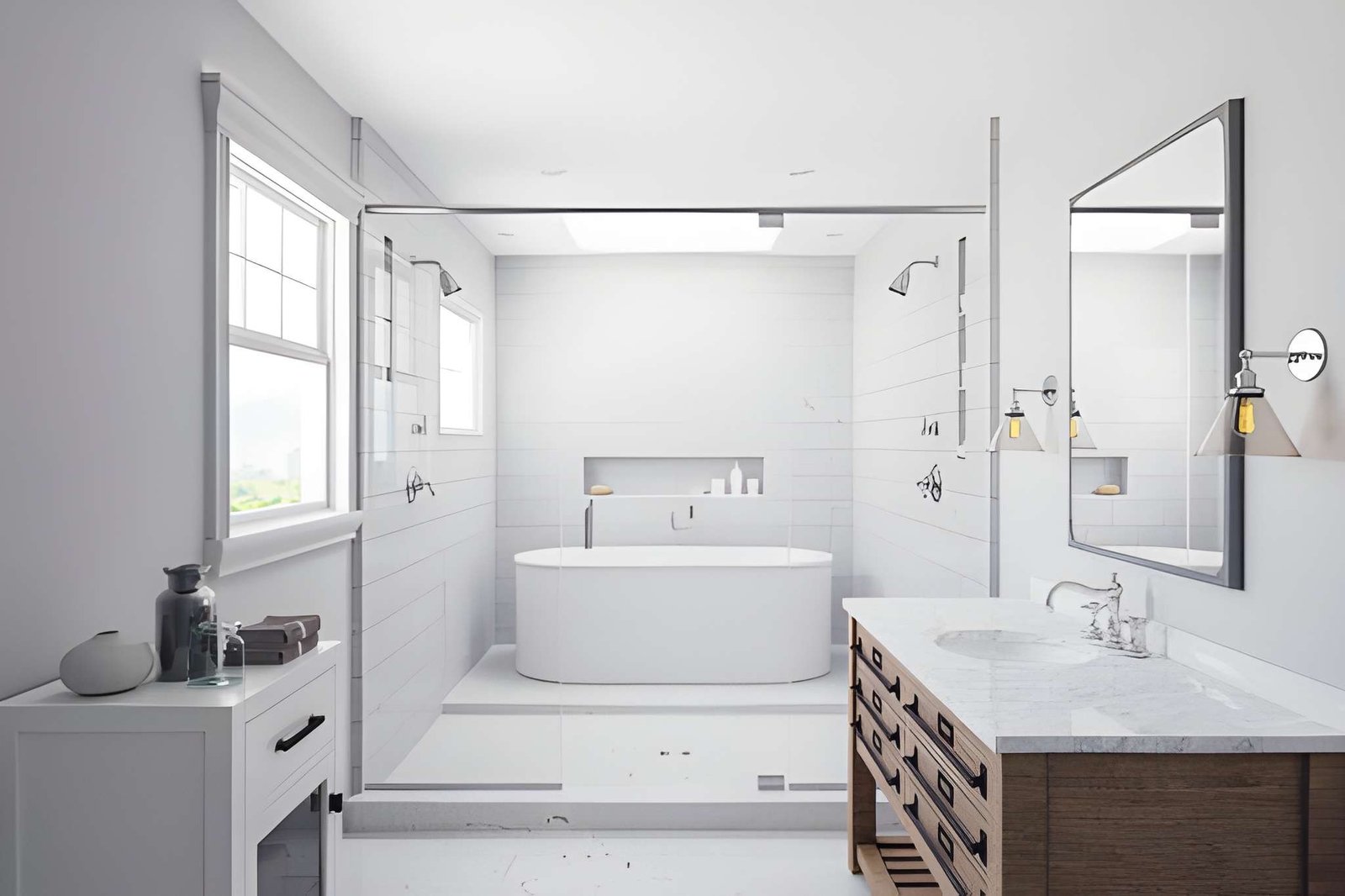 Curbless shower with grab bar in a Victor, ID bathroom